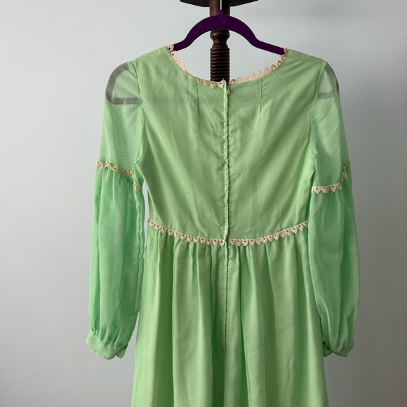 🌿 Vintage 60s Green Prairie Maxi Dress Lace Trim Boho Romantic XS/S 🌿 - Picture 9 of 16